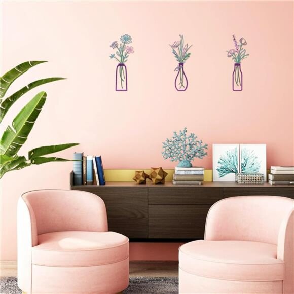 3 Pieces Metal Flowers Wall Arts-Rustic Farmhouse Decor Purple Minimalist Flower - Picture 4 of 8